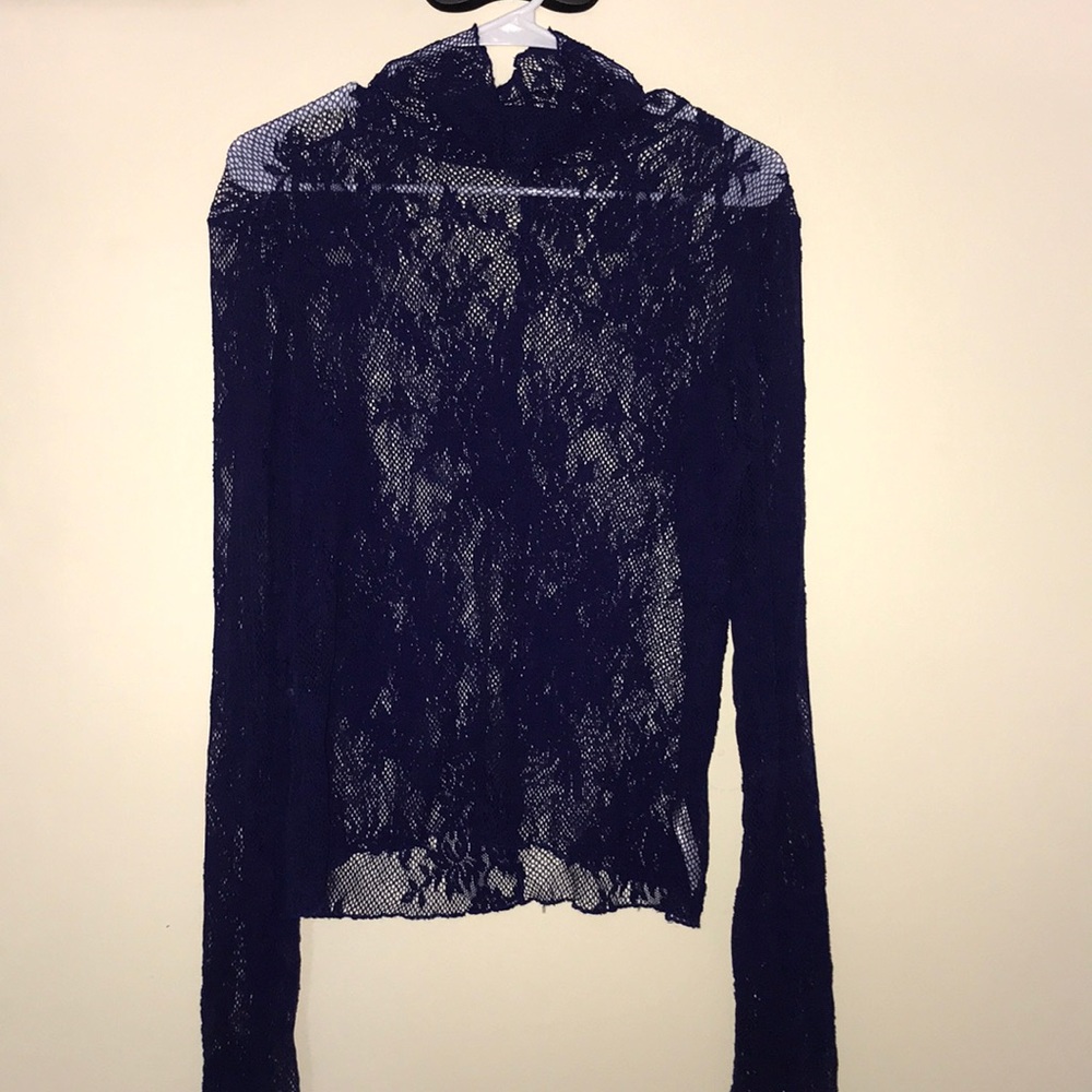 Free People Blue Lace / See Through Turtleneck